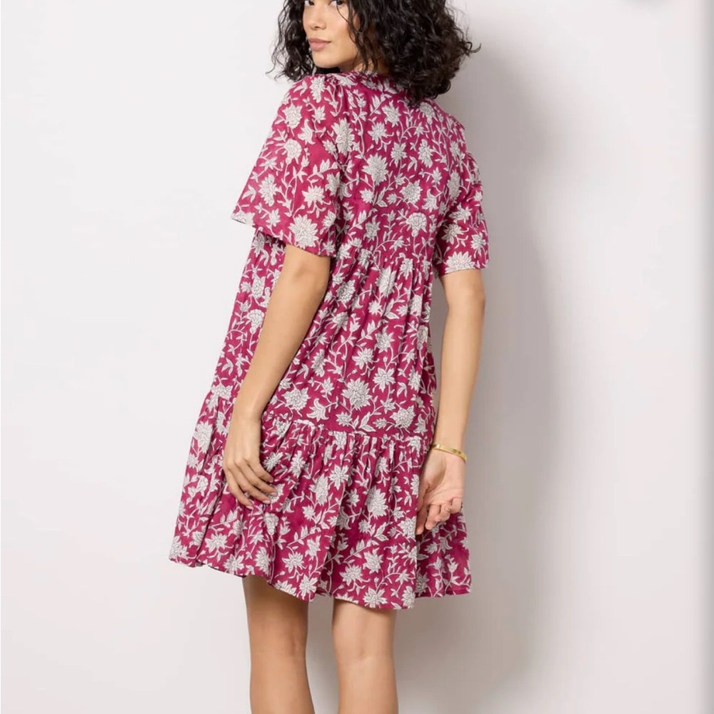 Emerson Fry Red/white Floral Isla Evereve tiered Mini Dress sz M/L - Picture 3 of 8